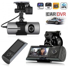 TELECAMERA PER AUTO DVR CON MONITOR R300 1280 X 480  DOPPIA LENTE SENSORE GPS TRACKER REGISTRATORE VIDEOCAMERA