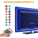 STRISCIA LED LUMINOSA 5MT. RGB USB PER TELEVISORI MONITOR SCHERMI EFFETTO LUCE